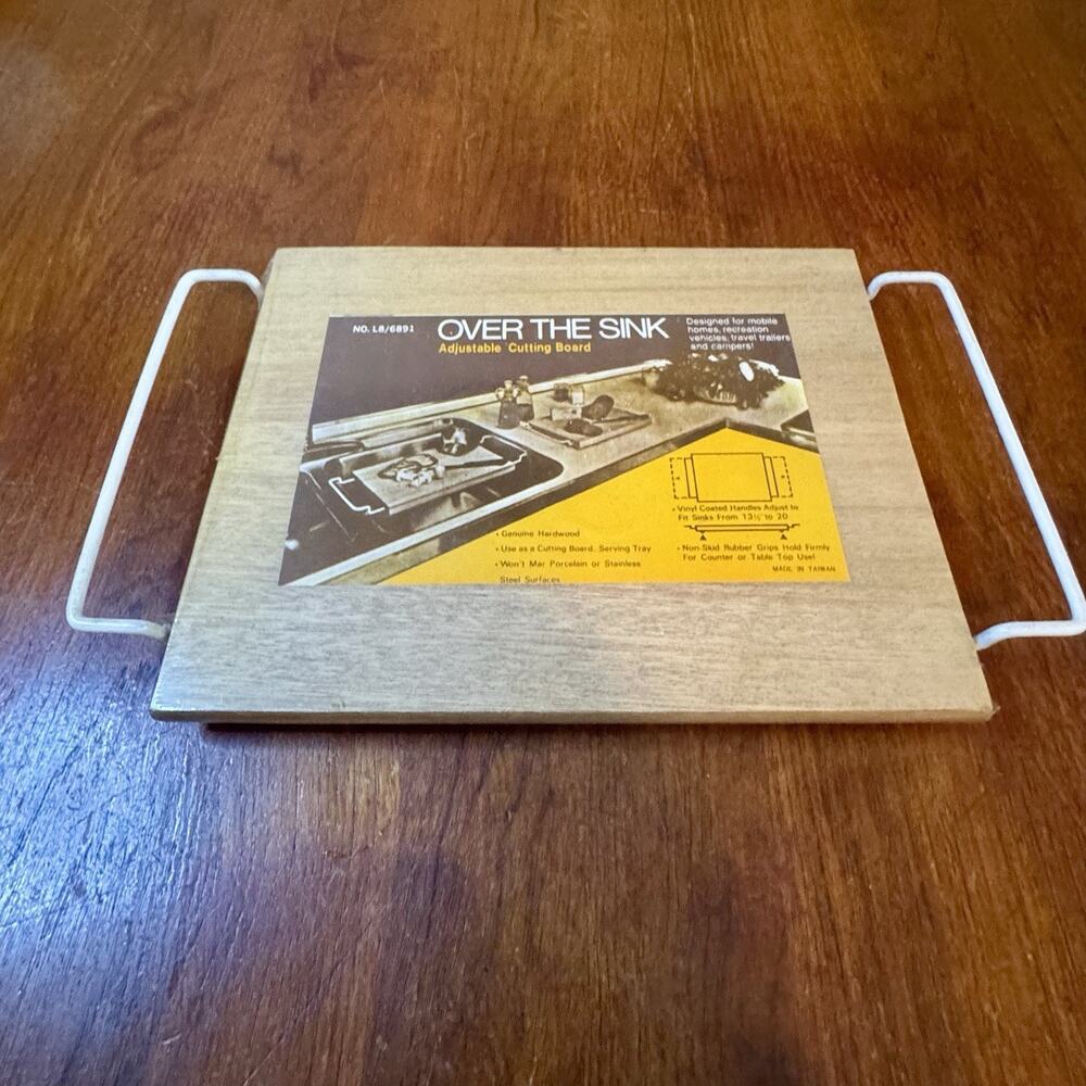 New Vintage Wooden Adjustable Over Sink Cutting Board RV Camper Trailer NOS